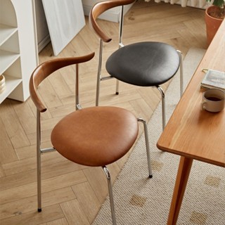 『JIGA』中古實木餐椅家用靠背牛角椅北歐簡約小戶型咖啡廳餐桌臥室化妝凳