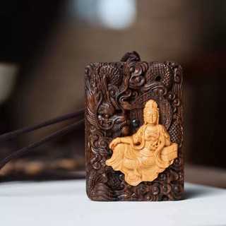【VAVA工藝品】沉香木雕刻御龍自在觀音佛牌脖掛 5*7男士隨身手把玩件項鍊吊墜車吊飾