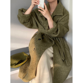 江左 是羽絨服也是大衣 牛油果綠加厚毛呢大衣外套女過膝長款6169