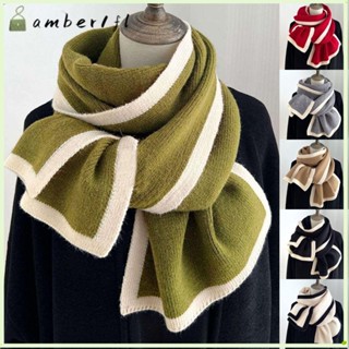 AMBER1羊毛圍巾,厚冬季溫暖針織圍巾,時尚彈性條紋圍巾對於女性女性
