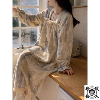 珊瑚絨睡袍女鼕季加厚甜美公主風長款睡裙法蘭絨可外穿傢居服睡衣女款加絨居傢服-厚實保暖睡衣褲-法蘭絨熊掌睡衣睡褲-可愛卡通