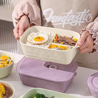 tempat nasi 便當盒 便攜微波飯盒 陶瓷分格飯盒學生保鮮碗帶蓋上班族分隔飯盒微波爐加熱便攜便當盒