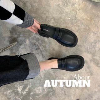 大尺碼女鞋（34-43） 小皮鞋女英倫風大頭厚底粗跟jk懶人樂福鞋 舒適防滑MAY20