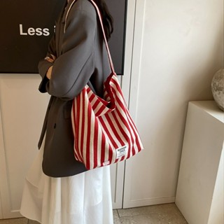 【HOT 本舖】ins流行韓系潮流條紋包 時尚百搭單肩包 逛街手提新款帆布袋 單肩斜挎包 側揹包 手提包