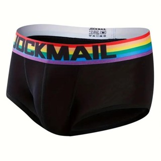 JOCKMAIL 男士棉質彩虹條紋比基尼泳褲休閒平角褲短褲袋內衣