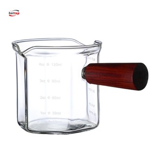 木柄玻璃濃縮咖啡量杯雙口牛奶壺咖啡用品 120 毫升 hottoppemb。