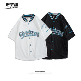 【逆主流】日系短袖棒球服 vintage潮牌五分袖襯衫 ins炸街外套 男夏季嘻哈襯衫 美式寬鬆潮流短袖外套 疊穿上衣