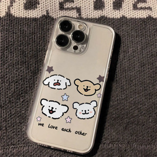 四隻可愛卡通快樂小狗透明防震13 16 11 15 Pro保護殼相容iPhone 16 15 14 13 12 11 P