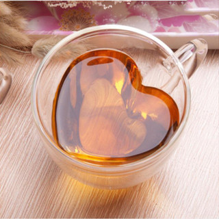 創意雙層心形愛心杯咖啡茶果汁玻璃水杯耐熱高硼矽帶把玻璃杯