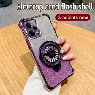 REDMI XIAOMI 適用於小米紅米 Note 12 Pro 5G 手機殼防震電鍍 TPU 旋轉陀螺支架保護套手機殼