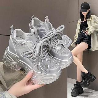 增高鞋 墊高鞋 品牌特價2024春秋新款內增高老爹鞋女款真皮高跟厚底休閒女鞋子