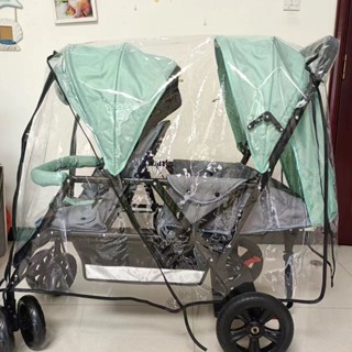 【哆哆購】雙人兒童雙胞胎推車擋風雨衣三輪車雨罩防風防雨保暖透明嬰兒蚊帳
