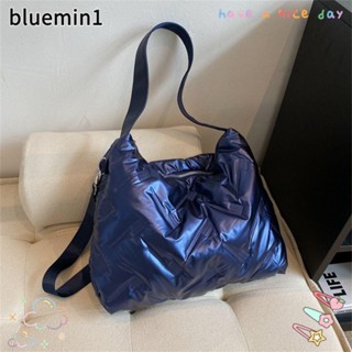 BLUEMIN1斜挎單肩包,絎縫羽絨棉絨斜挎包,休閒純色大容量手袋對於女性男性