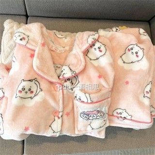 🚀臺灣發貨 法蘭絨睡衣 秋冬睡衣 家居服 吉伊卡哇 chiikawa 睡衣 女冬季珊瑚絨 加絨加厚保暖 家居服套裝