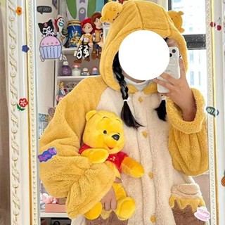 【睡衣專賣鋪】冬季睡衣女加絨加厚長毛絨維尼熊睡袍珊瑚絨可愛學生家居服套裝