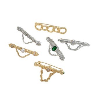 宏雲Hongyun-Ala新品-保色14K包金刻花鑲鋯石一字胸針鏈條型diy粘珍珠可掛吊墜別針配件