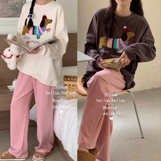 德絨睡衣 厚款 睡衣女 春秋冬款 長袖長褲 兩件式 德絨 圓領 卡通 可愛 家居服套裝