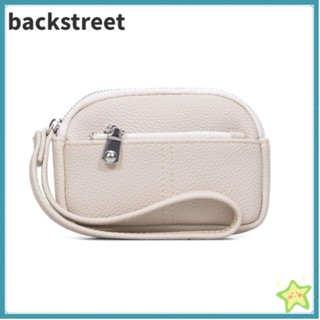 BACKSTREET女士迷你皮夾,PU皮革收納袋學生零錢包,拉鍊純色大容量腕鍵包