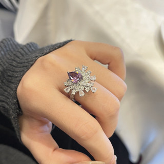 璀璨紫鑽彩寶花型戒指女開口ins輕奢高階感小眾設計優雅氣質百搭