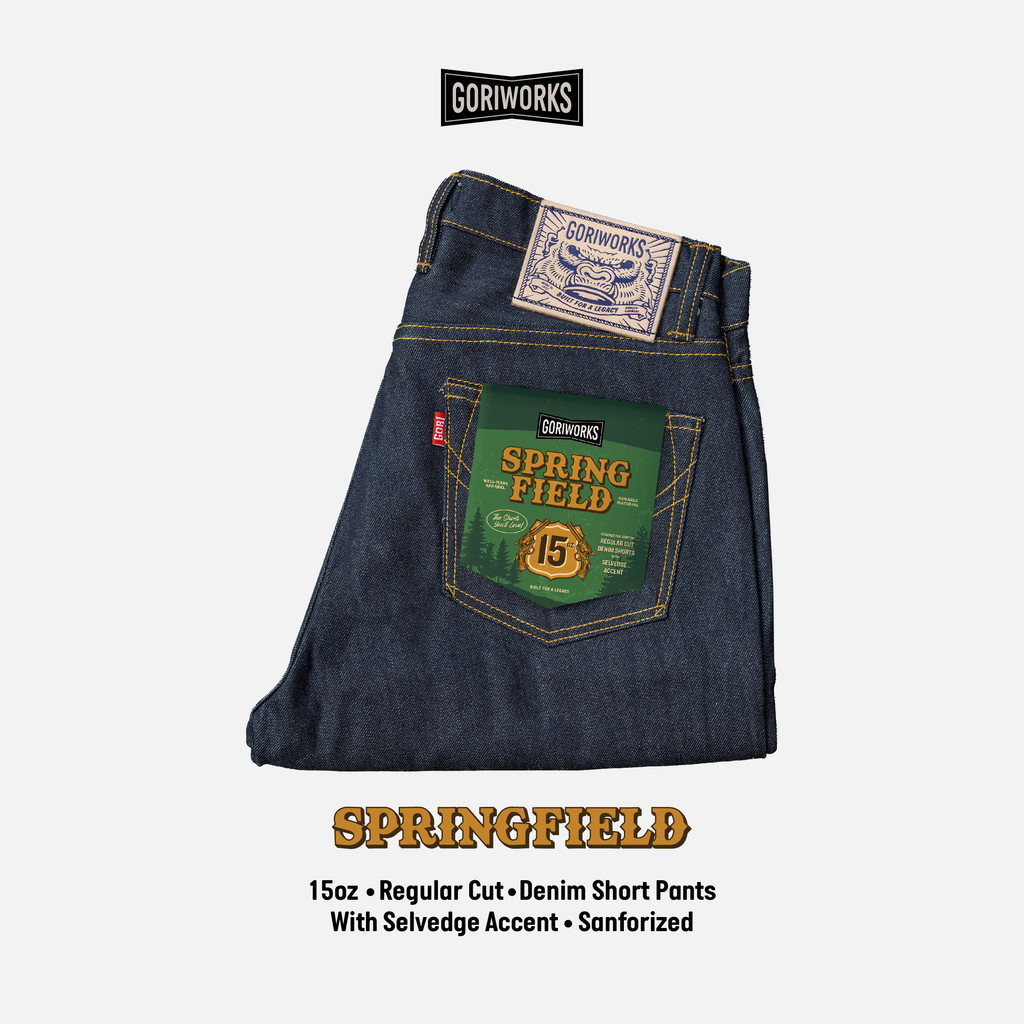 Gori Works Denim Springfield Shorts Denim 輕質牛仔褲,鑲邊口音飾面