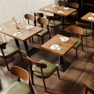 『JIGA』復古餐廳實木桌椅 定製咖啡西餐廳料理奶茶漢堡小吃快餐店 桌椅組合