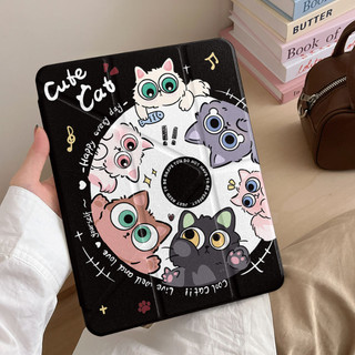 適用於 iPad 保護套 Y-Fold 透明亞克力帶鉛筆槽 CD 可愛小貓 Air 6 5 4 10.9 Gen10 9