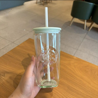 STARBUCKS 免費杯墊和手提包星巴克薄荷綠三角形杯子牛奶杯咖啡杯裙杯水杯帶蓋473ml