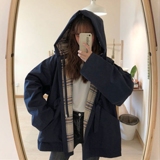 《現貨下單》新款春秋夾克女韓版寬鬆原宿BF百搭潮流上衣風衣學生ins外套連帽外套灰色外套外套 女秋天外套