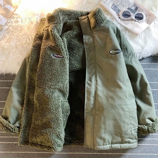 【桃園出貨】秒殺兩麵穿加厚棉衣男女衕款 鼕季新品寬鬆港風羔羊毛刷毛加厚外套情侶款xie907