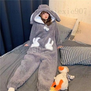 【桃園出貨】秒殺款鼕天可愛兔子連身睡衣女鼕季珊瑚絨加厚刷毛可外穿睡袍xie907