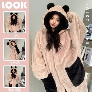 【睡衣專賣鋪】冬季新款ins睡袍女珊瑚絨加絨加厚保暖少女法蘭絨浴袍睡衣女外穿