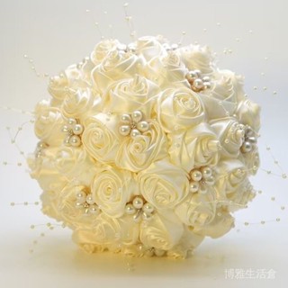 【限時特價】韓式新娘結婚手捧花模擬手工佈藝緞帶玫瑰花中式婚禮攝影婚慶禮物