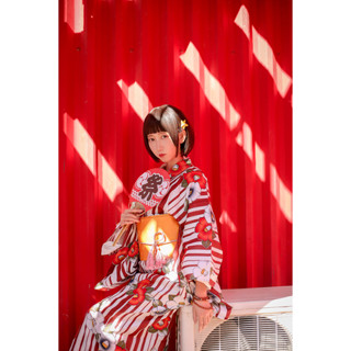 紅色山茶花小文和服浴衣女 日本櫻花和服正裝和服套裝全套9件套