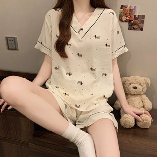 《現貨下單》睡衣女2025夏季短袖短褲純棉V領甜美卡通可愛ins風韓版夏天家居服套裝夏天睡衣女睡衣睡衣短袖短袖睡衣睡裙