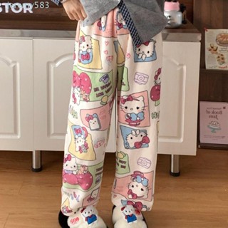 JEREMYKitty貓睡褲,卡通片史努比法蘭絨抓絨睡衣,家居服卡哇伊蠟筆小新珊瑚絨長褲街頭服飾