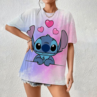 90 年代 Stitch 迪士尼搞笑卡通 T 恤女 Lilo Stitch T 恤圖形 T 恤街頭服飾上衣 T 恤女裝