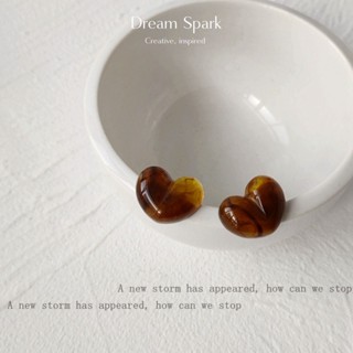 Dream Spark｜時尚簡約琥珀色心型S925針亞克力女士耳環