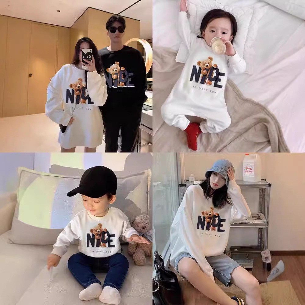 【親子裝】小熊服裝 秋季長袖親子裝 一家三口全家福母子母女裝秋冬小熊親子服 情侶裝 白色長袖