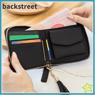 BACKSTREET迷你零錢包,方塊拉鍊短錢包,便攜的多重插槽純色PU革流蘇卡包