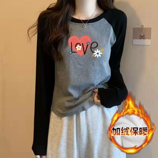 胖胖美依 上衣 長袖T卹 印花上衣 中大尺碼 發熱衣 保暖 M-3XL新款德絨設計感小眾插肩彈力打底衫-2549.
