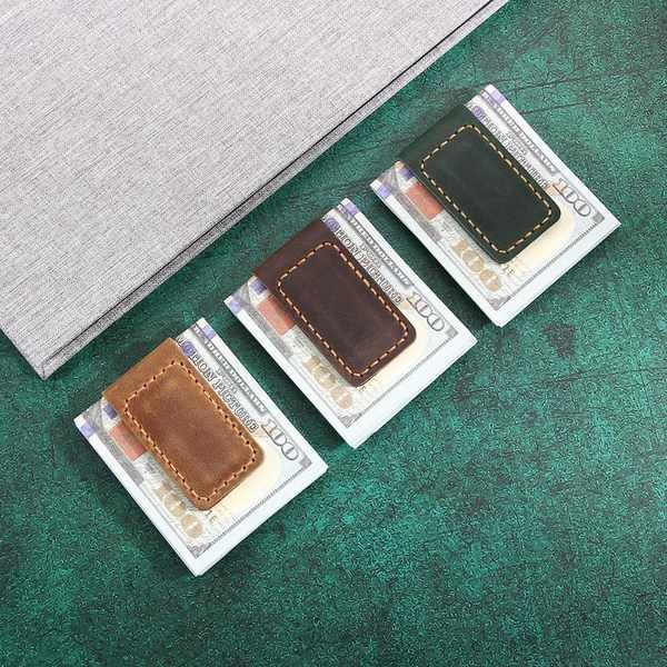 magsafe 卡夾 磁吸卡夾 真皮磁吸鈔票夾 創意瘋馬皮磁性鈔票夾手帳筆記本書籤夾