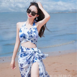 帶胸墊無鋼圈高品質渡假海邊溫泉碎花性感比基尼BIKINI三件套2025夏季遊泳衣女分體歐美高級感新款泳裝