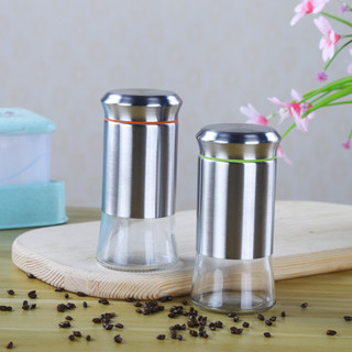 2件套不鏽鋼玻璃調味瓶胡椒燒烤調料撒粉罐調料罐儲物罐廚房用品烹飪工具配件