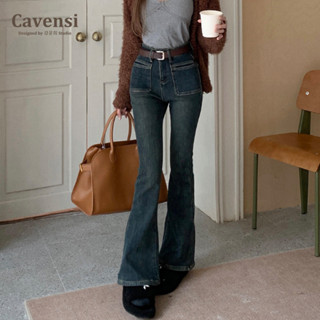 【Cavensi】S-5XL 早春微喇叭褲 美式復古 加大尺碼 牛仔褲 顯瘦牛仔褲 馬蹄褲 褲子女 喇叭牛仔褲 A93