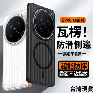 Find X8 瓦楞磨砂磁吸 撞色防滑條 金屬按鍵 防摔手機殼 高透不發黃 適用 OPPO Find X8 Pro保護殼