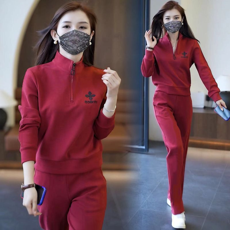 2025秋冬季新款時尚大尺碼休閒運動服套裝女寬鬆減齡顯瘦兩件套