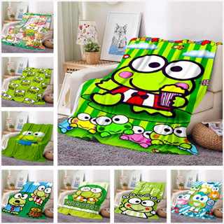 Keroppi綠蛙卡通可愛印花毯子家庭客廳青蛙王子沙發套地毯兒童臥室床飾毯子法蘭絨柔軟保暖-b