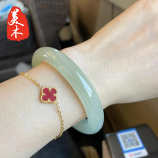 🌟新款天然正品新疆和田料白玉晴水手鐲玉石少女細圓條玉鐲子送媽媽💖