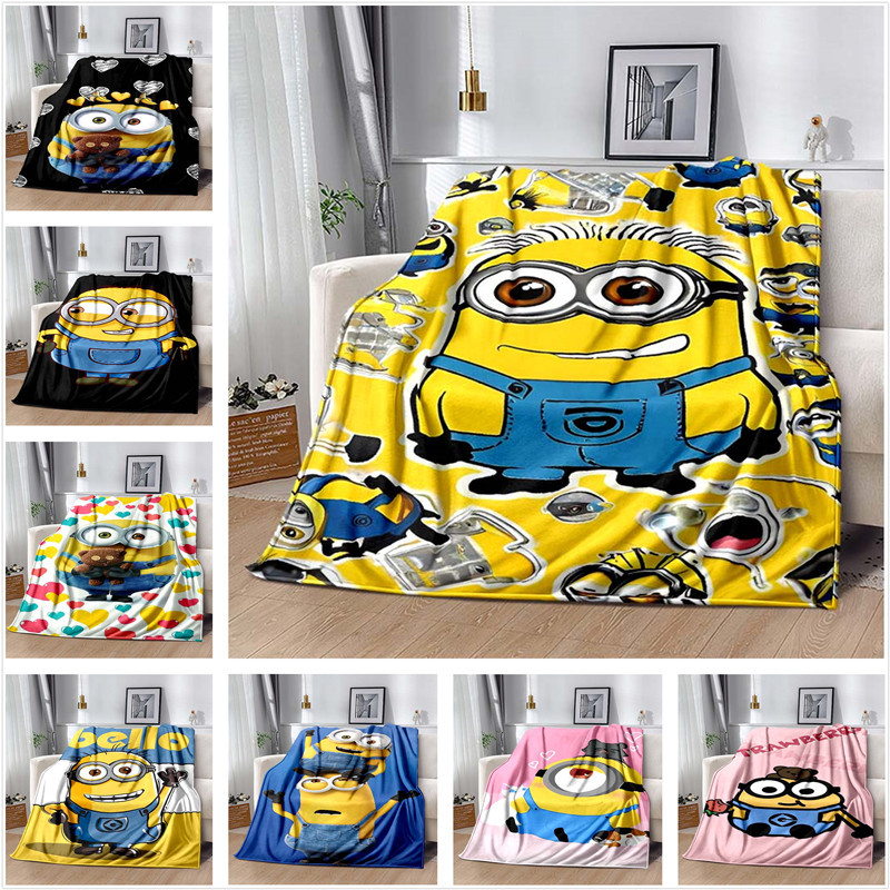 Minions 卡通喜劇動畫電影法蘭絨印花毯子家用客廳沙發辦公室午睡毯兒童午睡裝飾柔軟保暖毯子-3