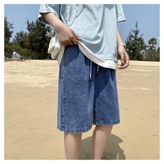 【HOT 本舖】男裝 抽繩牛仔褲短褲男夏季薄款寬鬆直筒外穿五分褲潮流百搭休閒中褲子